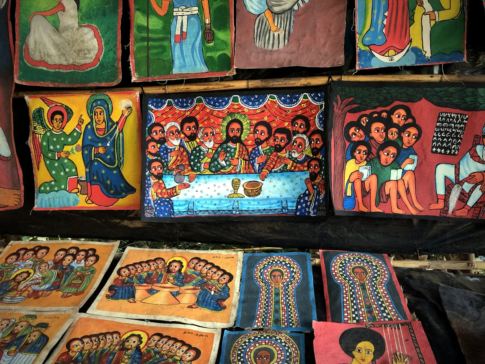 Religious art display detail.