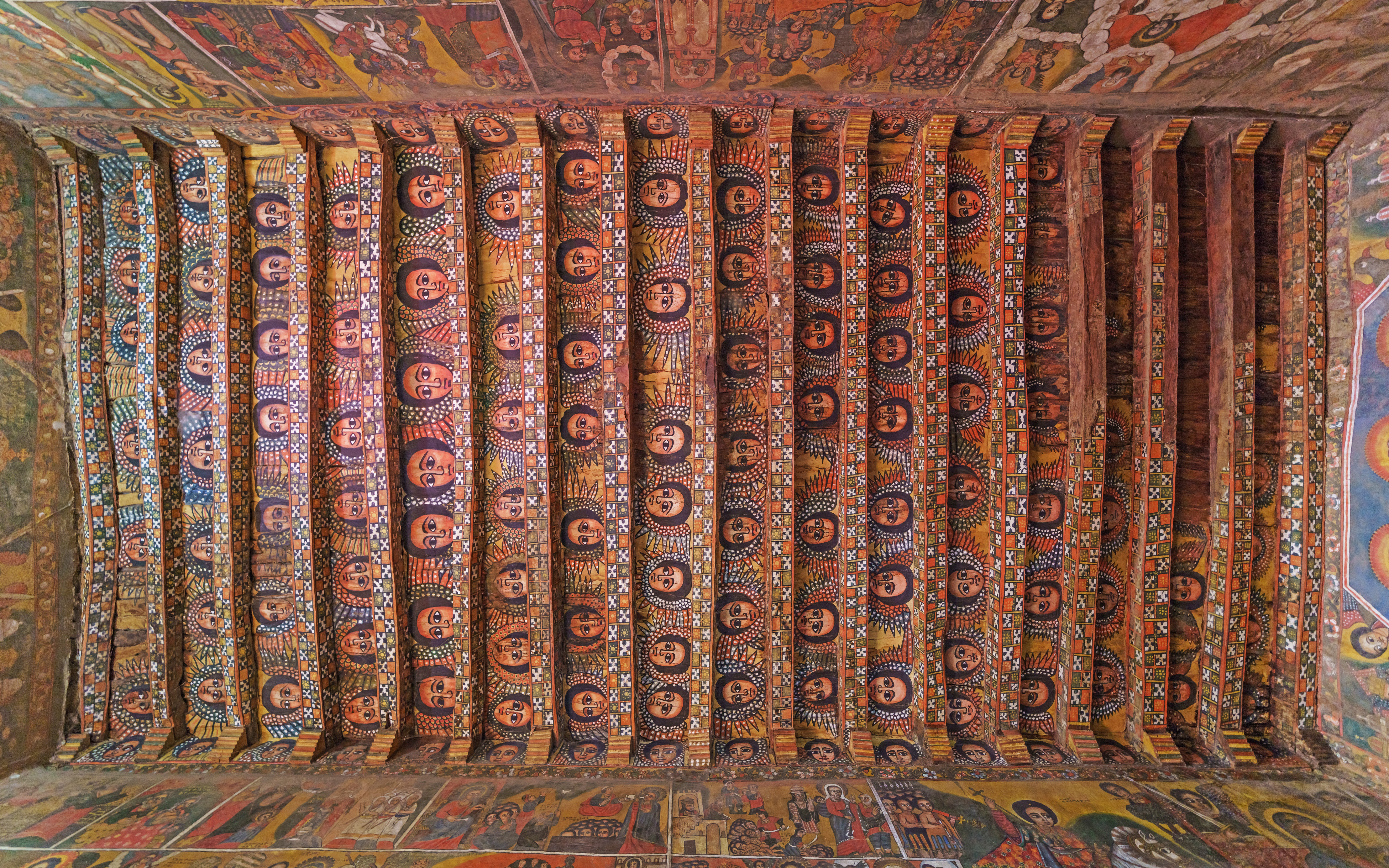 Painted ceiling of Debre Berhan Selassie Church in Gondar.